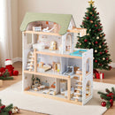 Wooden Dollhouse Kids DIY Pretend Playhouse with 33 PCS Furniture Accessories-Green by LJGDeals