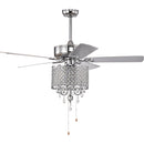 52'' Classical Crystal Ceiling Fan Lamp  3 Speed Hand Pull Chain (High, Mid, Low), 5 Reversible Blades for Living Room, Dining Room, Bedroom, Family Room, Chrome  ,3PCS*E12  (NO Include Bulb )