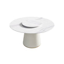 Modern Artificial Stone Round Plywood Base Dining Table, Can Accommodate 6 People, Artificial Stone Turntable (Not Including Chairs) - White / Beige