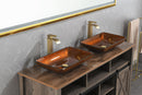 22.5" L -L -14.5" W -4 1/2 in. Handmade Glass Rectangle Vessel Bathroom Sink Set in Rich Chocolate Brown Finish with gold Faucet and gold Pop Up Drain