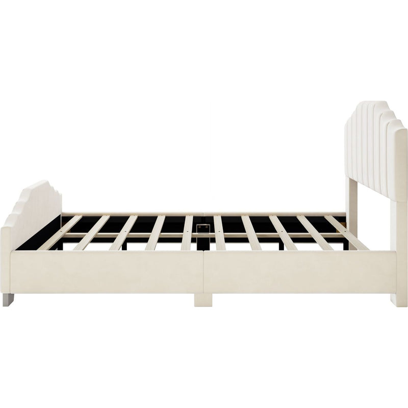 3 Pieces Bedroom Sets Queen Size Velvet Upholstered Platform Bed Vertical Channel Tufted Headboard and Two Three-drawer Nightstands,Beige