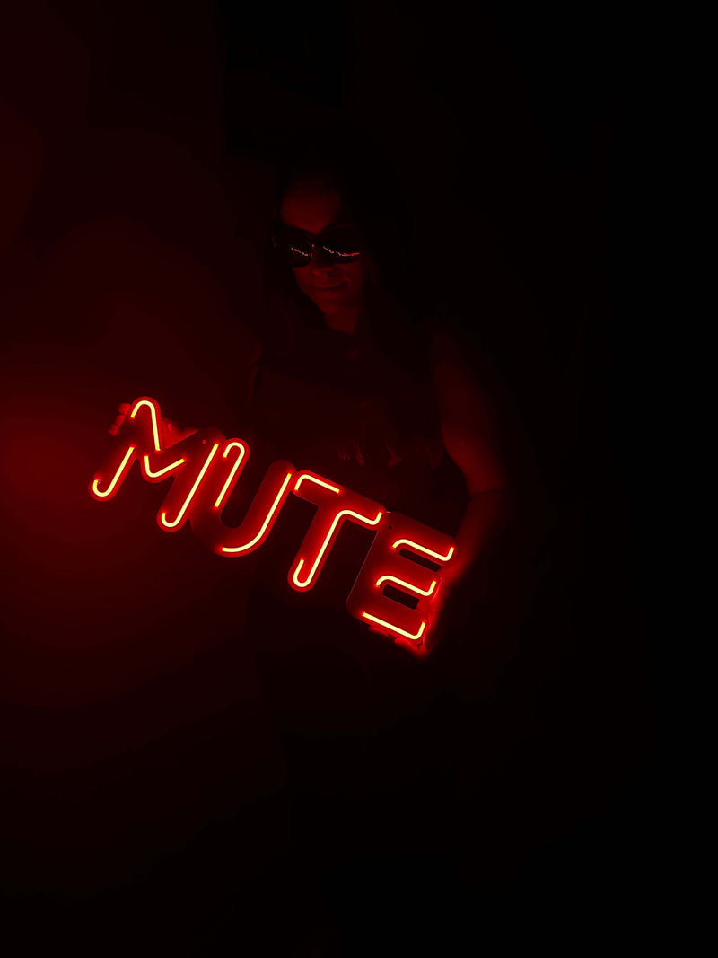 Mute Neon Metal Sign