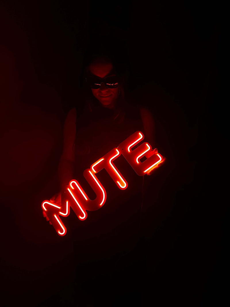 Mute Neon Metal Sign