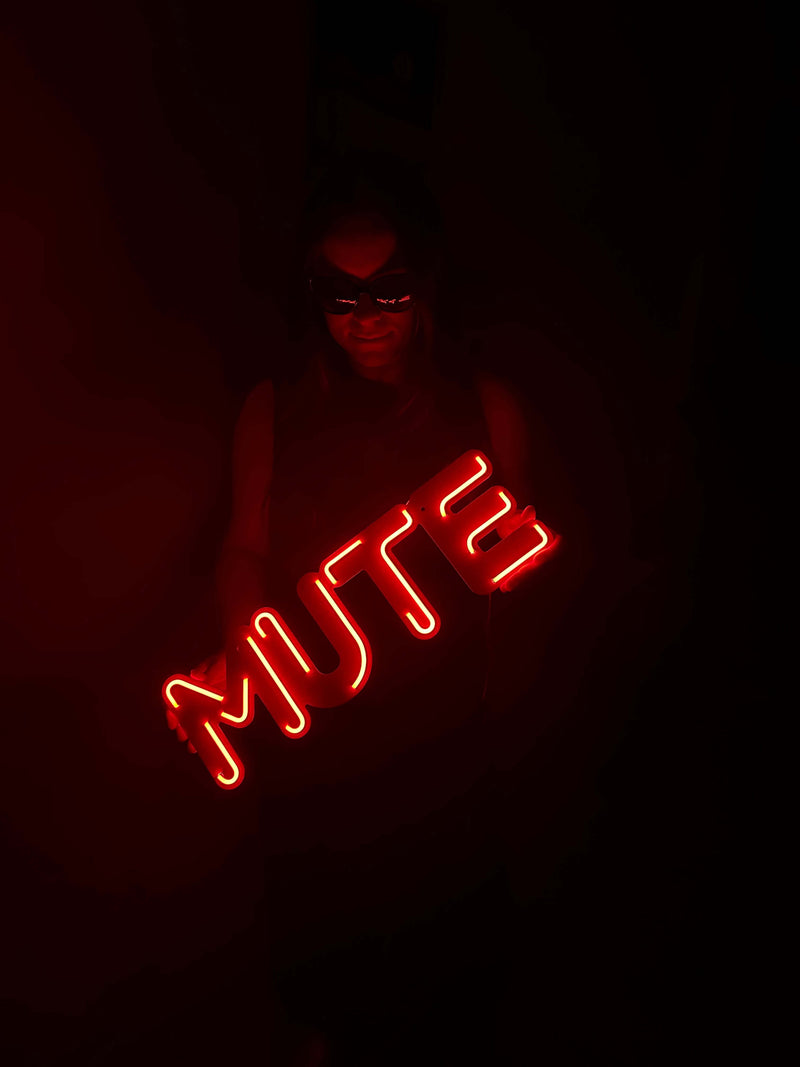 Mute Neon Metal Sign