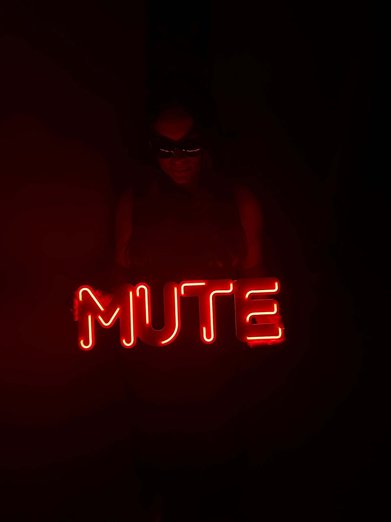 Mute Neon Metal Sign