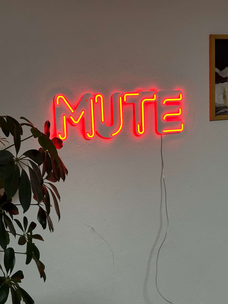Mute Neon Metal Sign