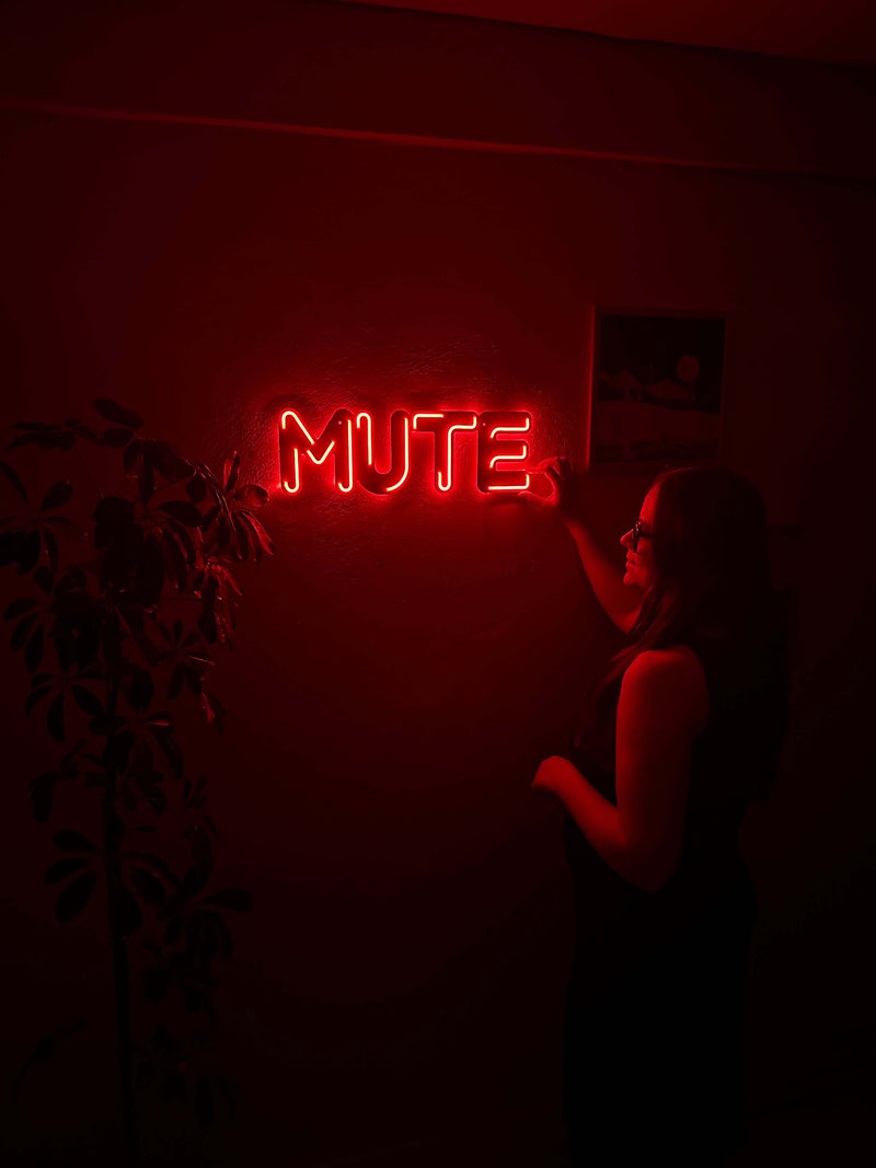 Mute Neon Metal Sign