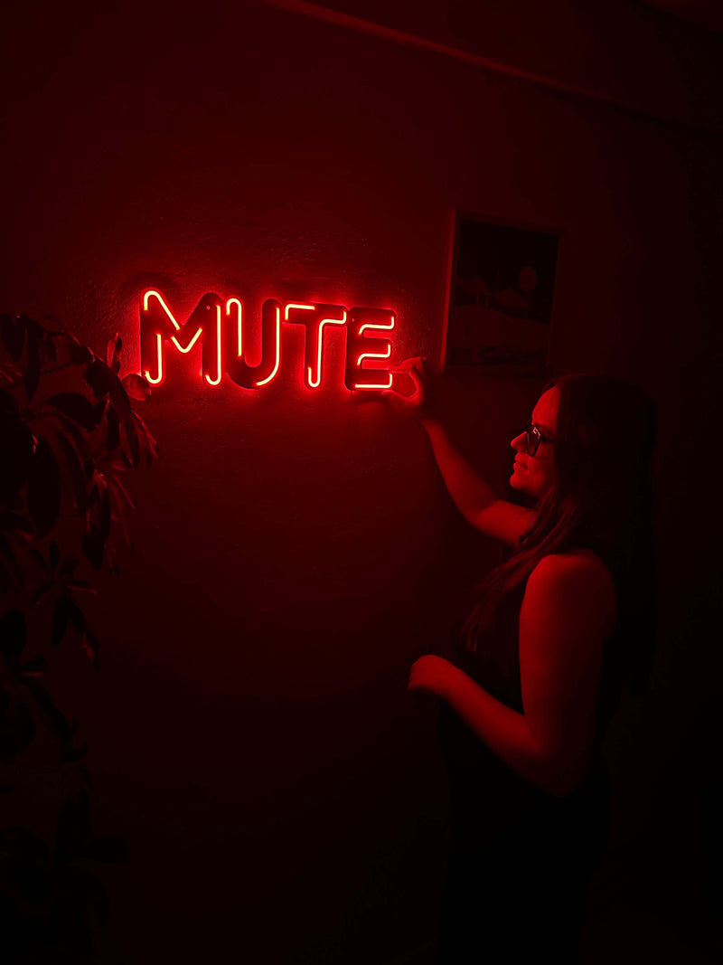 Mute Neon Metal Sign