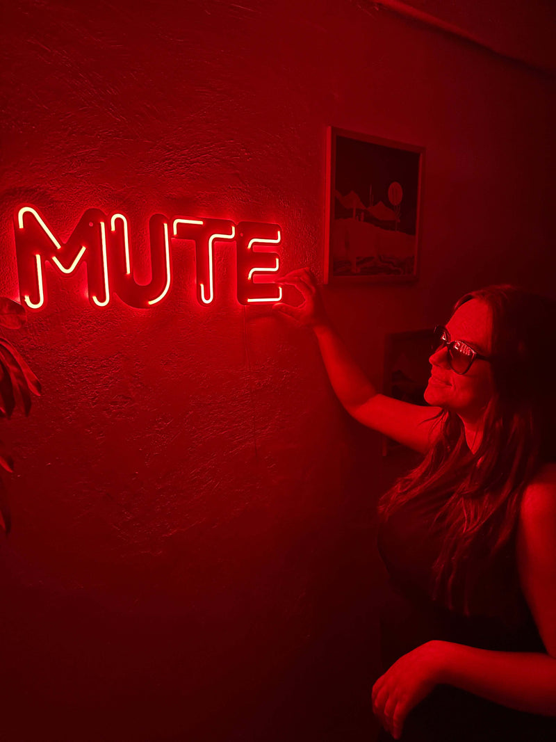 Mute Neon Metal Sign