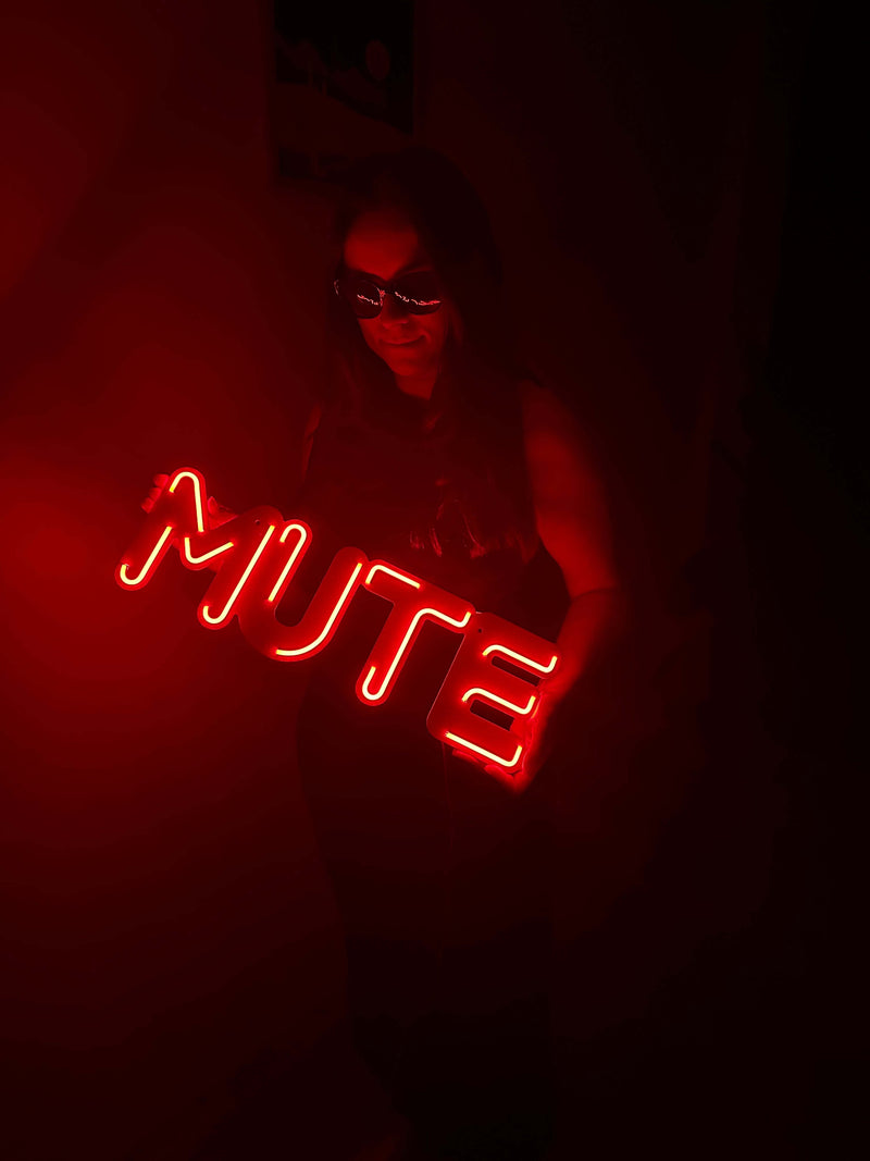 Mute Neon Metal Sign