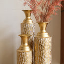 Metal Decorative Vases High Distress Metal Center Vases With Growing Vine Patterns, (Set of 3) Vases For Home Decoration - Gold by HouseOfZazla