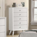 1 Piece Chest With Angled Legs, Wave Texture, Round Knobs - White by HouseOfZazla