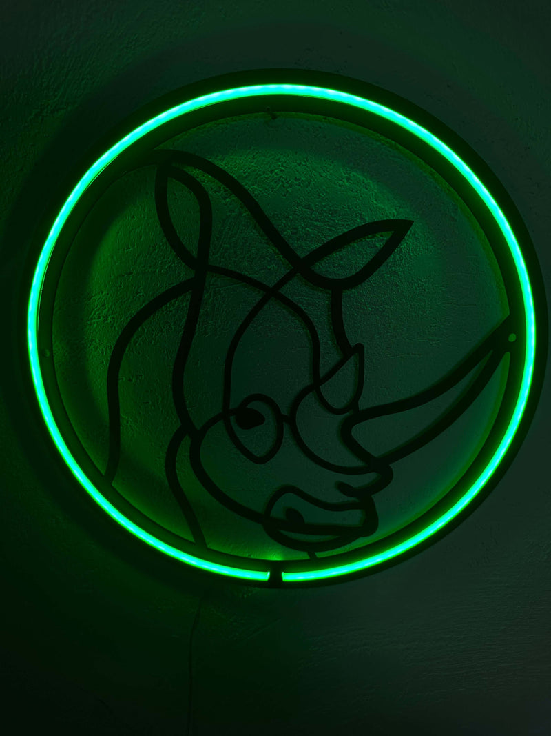 Rhino Neon Metal Sign