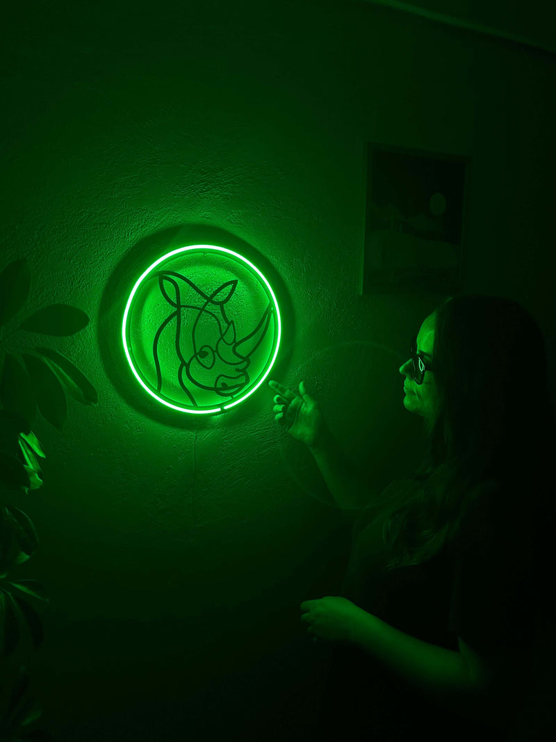 Rhino Neon Metal Sign