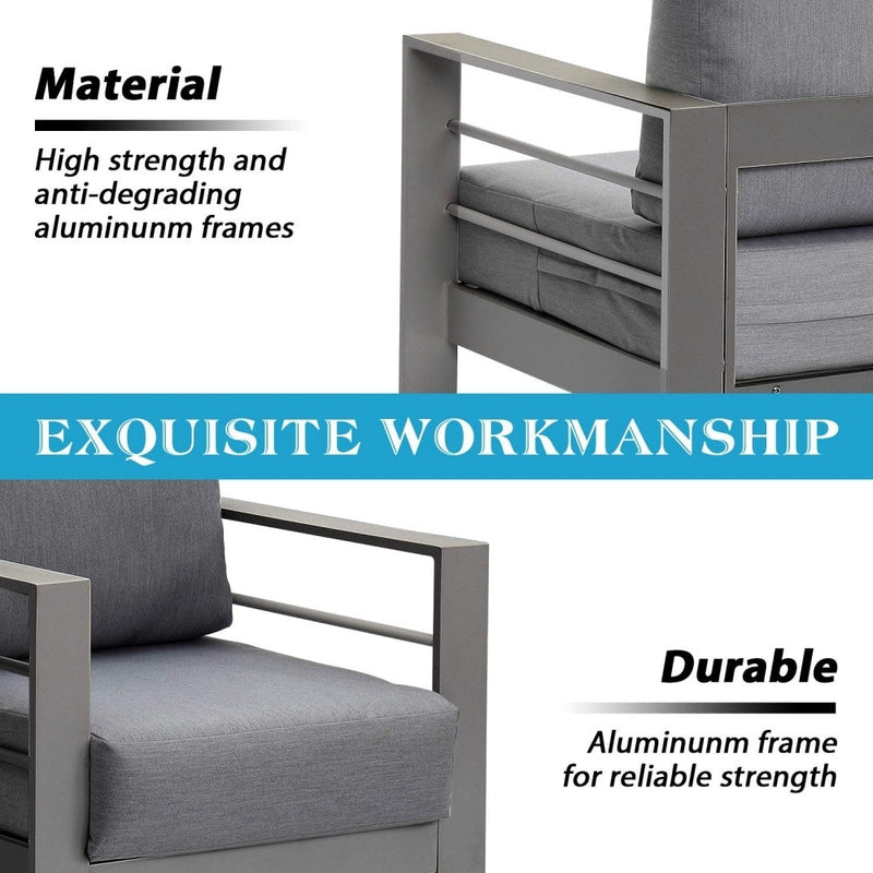 Aluminum Grey Outdoor Patio Sofas 4 Piece Furniture Modern Couch For Small Spaces Pool Garden