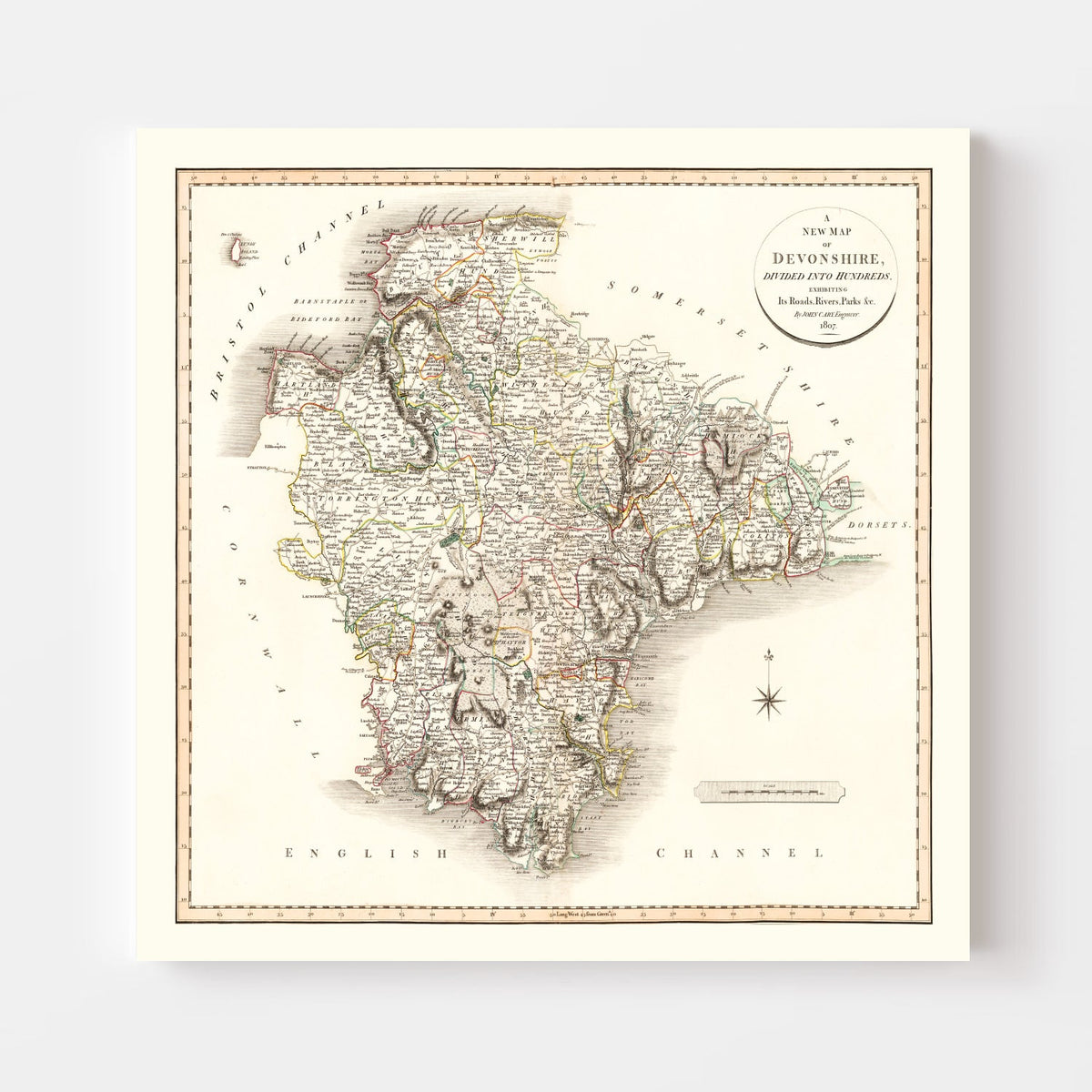 Vintage Map of Devonshire County England, 1807, photo 4 of 5