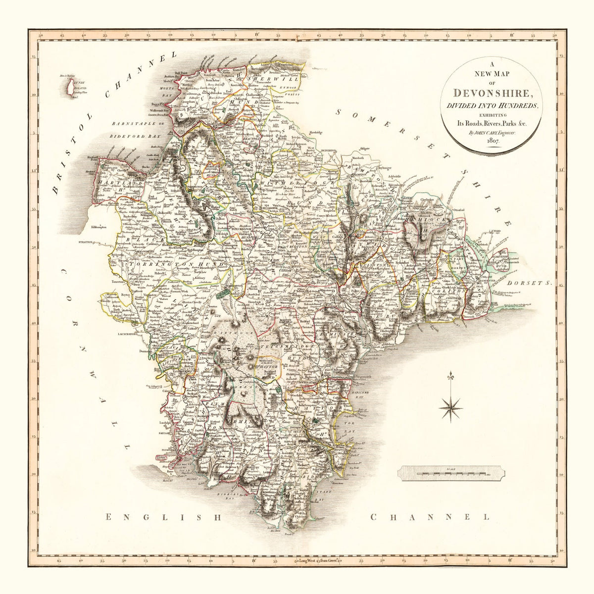 Vintage Map of Devonshire County England, 1807, photo 5 of 5