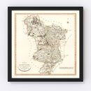 Vintage Map of Derbyshire County England, 1801
