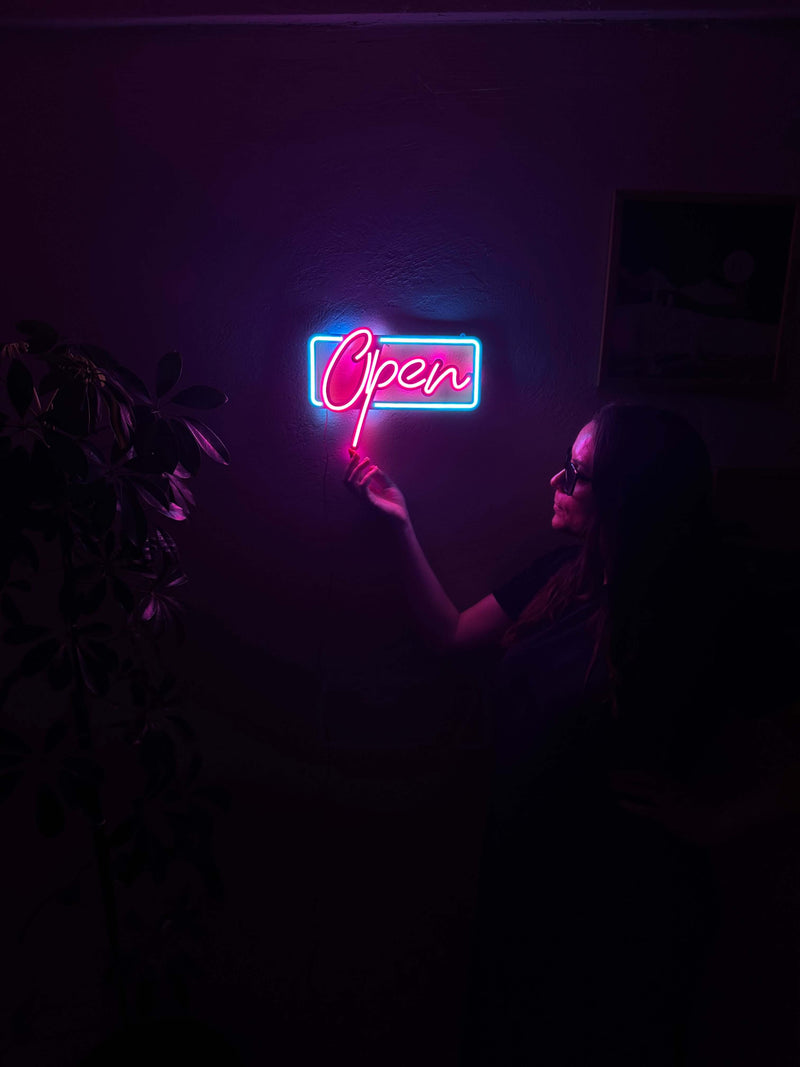 Open Neon Metal Sign