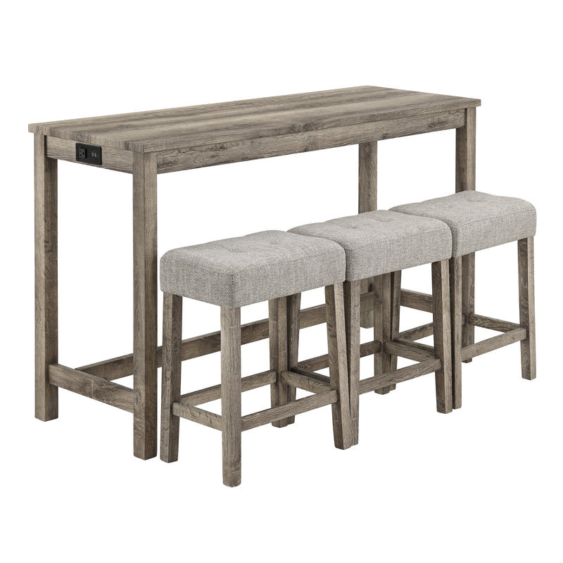 Bar Table Set with Power Outlet, Bar Table and Chairs Set, 4 Piece Dining Table Set, Industrial Breakfast Table Set, for Living Room, Dining Room, Game Room,O