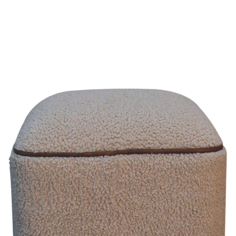 Walker Edison | Boucle Minimalist Footstool with Ball Wood Leg