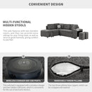 87.7" Convertible Sleeper, Sectional Pull Out Sofa Bed with Storage Ottoman, 2 Throw Pillows, 2 Stools, Wireless Charger and Two Hidden USB Ports for Living Room, Dark Gray