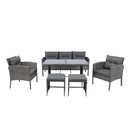 6 Piece Patio Wicker Sectional Set Patio Backyard Conversation Set Grey Wicker + Dark Grey Cushion