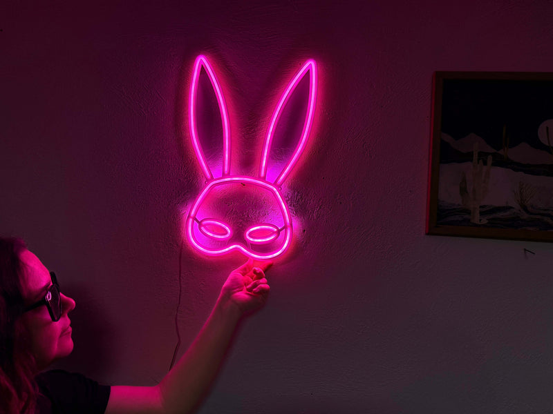 Rabbit Mask Neon Metal Sign