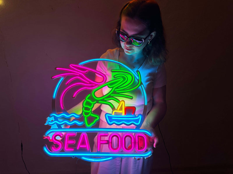 Sea Food Neon Metal Sign