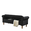 62" Bedroom Tufted Button Storage Bench, Linen Upholstered Ottoman, Window Bench, Rolled Arm Design for Bedroom, Living Room, Foyer (Beige)