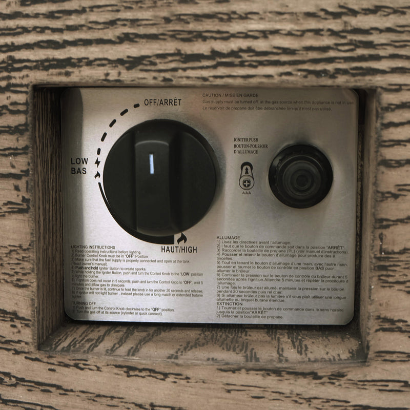 AIDAN RETANGLE IRON FIRE PIT - 50,000 BTU TANK OUTSIDE