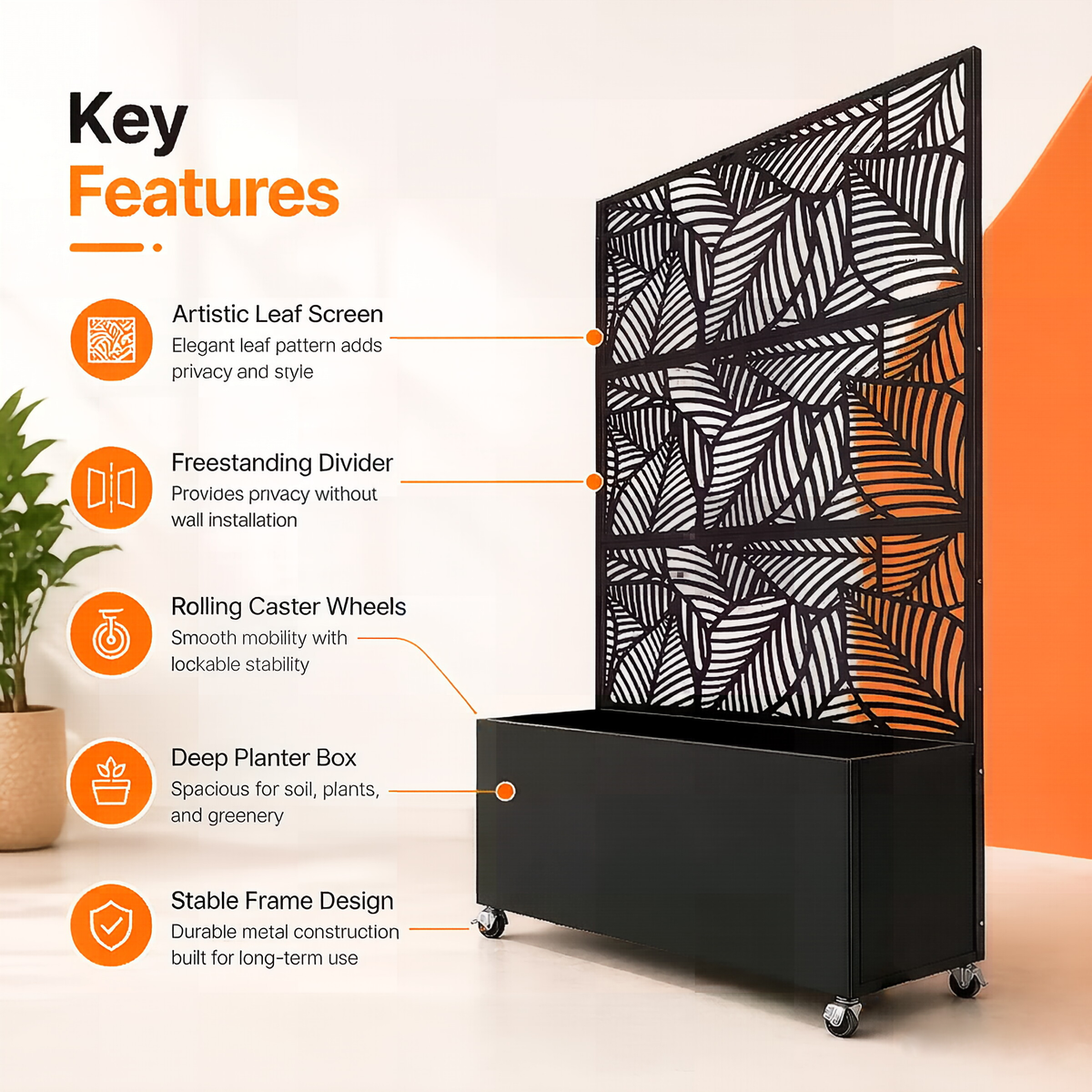 Leaf Pattern Privacy Screen with Planter Box, photo 6 of 10