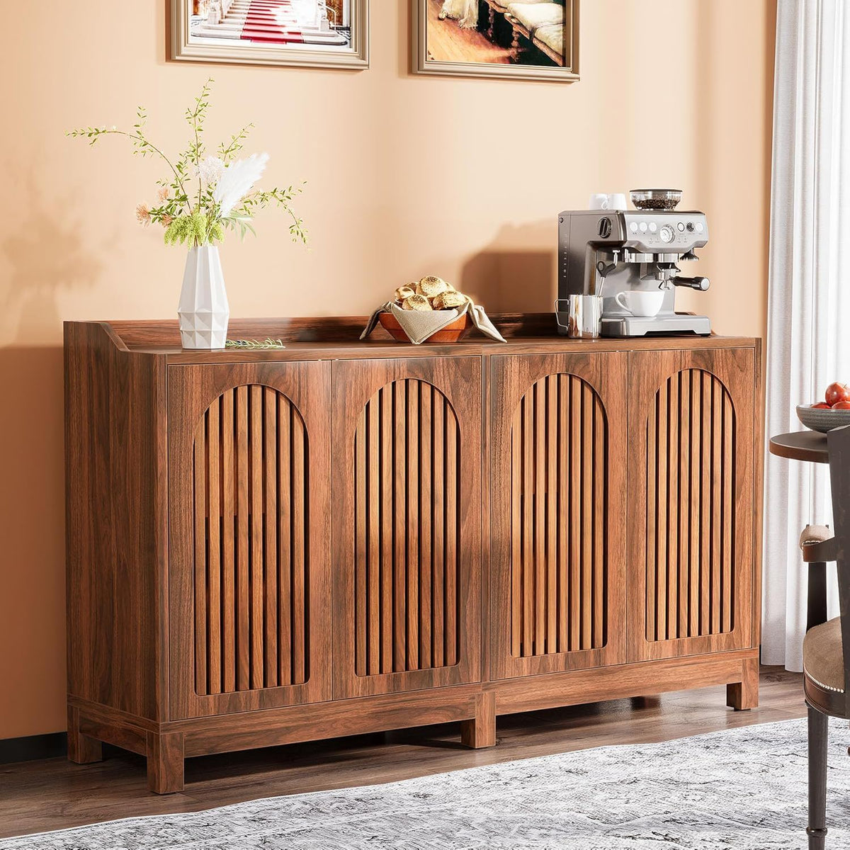 Sideboard Buffet Cabinet With 4 Doors & Shelves, Credenza Table For Dining Room - Brown, photo 9 of 14