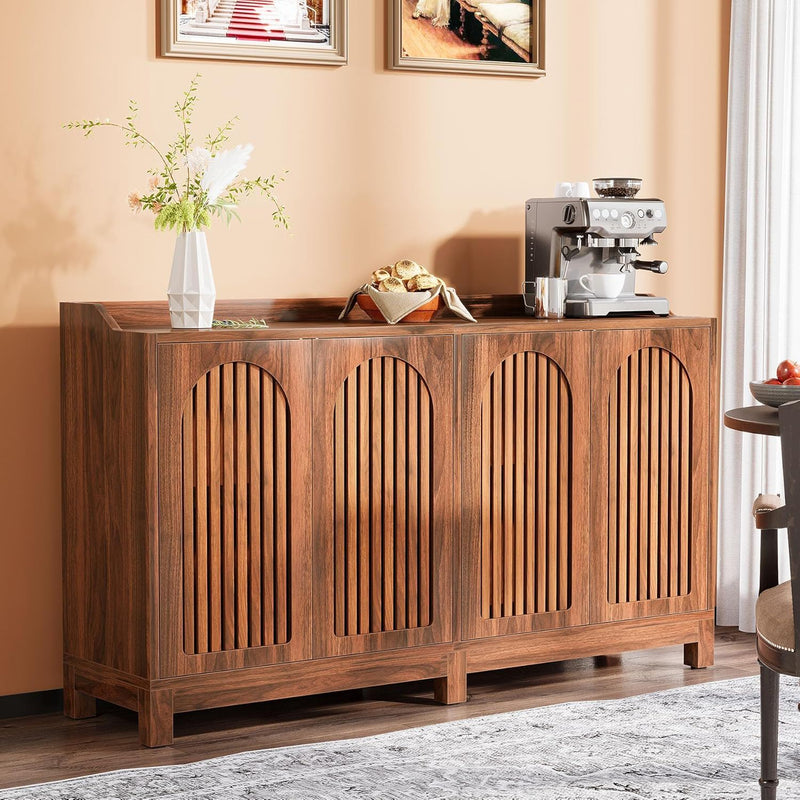 Sideboard Buffet Cabinet With 4 Doors & Shelves, Credenza Table For Dining Room - Brown, photo 9 of 14