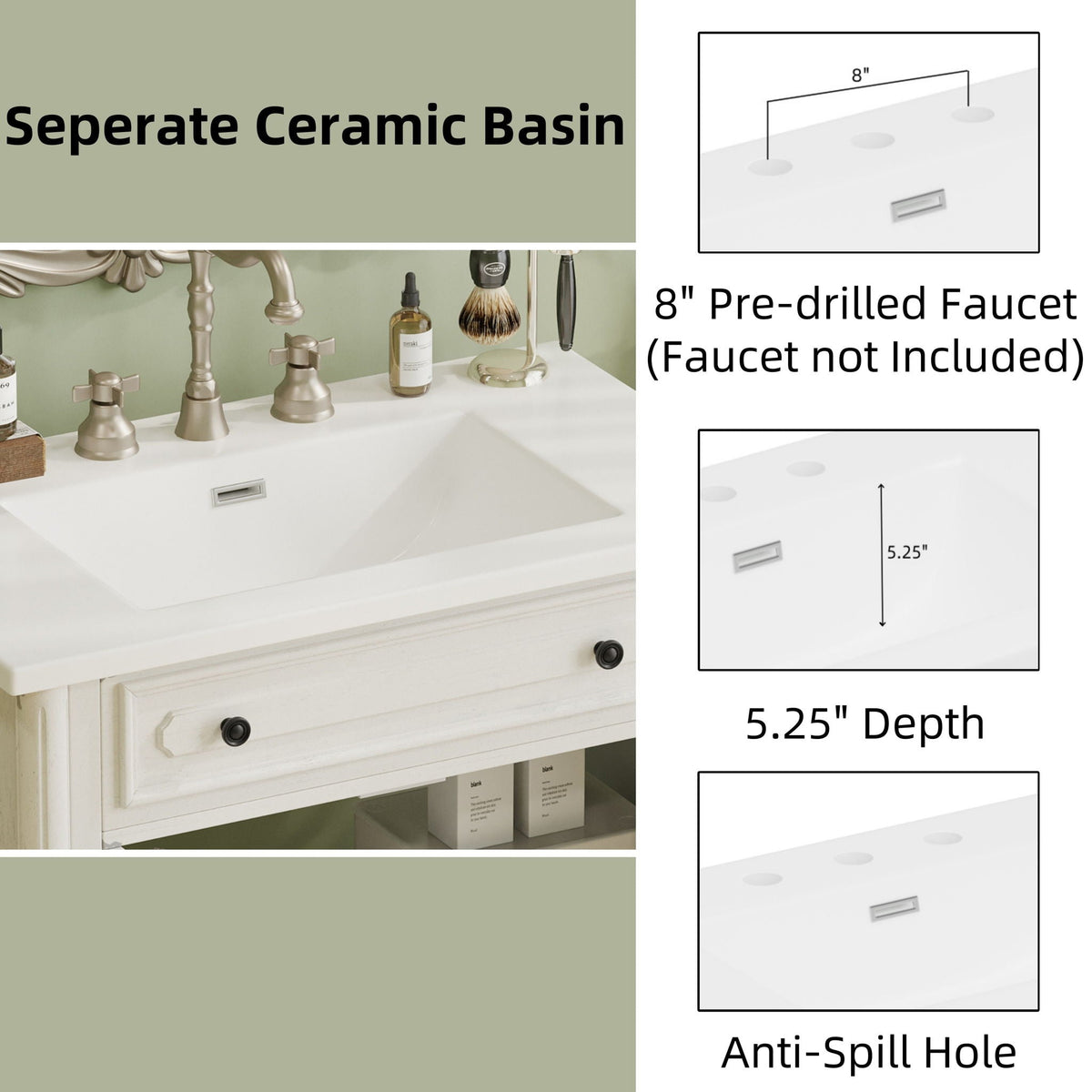 Vintage Bathroom Vanity With Sink, Rustic Cabinet With Soft Close Doors, photo 19 of 30