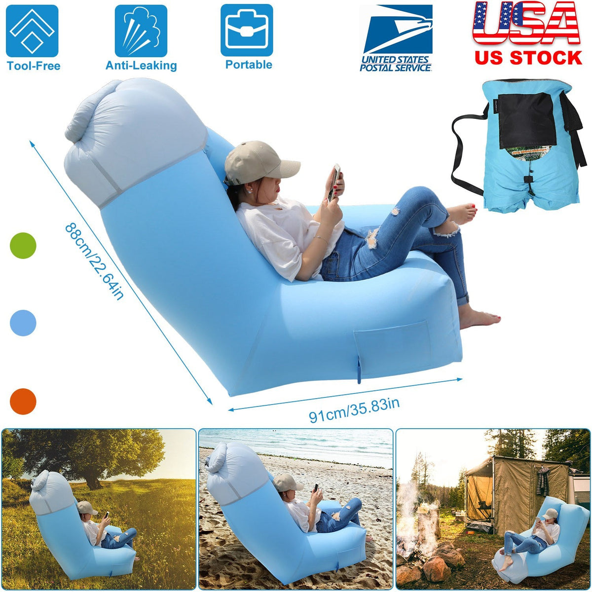 Inflatable Lounger Air Sofa Chair Couch w/ Portable Organizing Bag Waterproof Anti-Leaking for Backyard Lakeside Beach Traveling Camping Picnics, photo 4 of 8