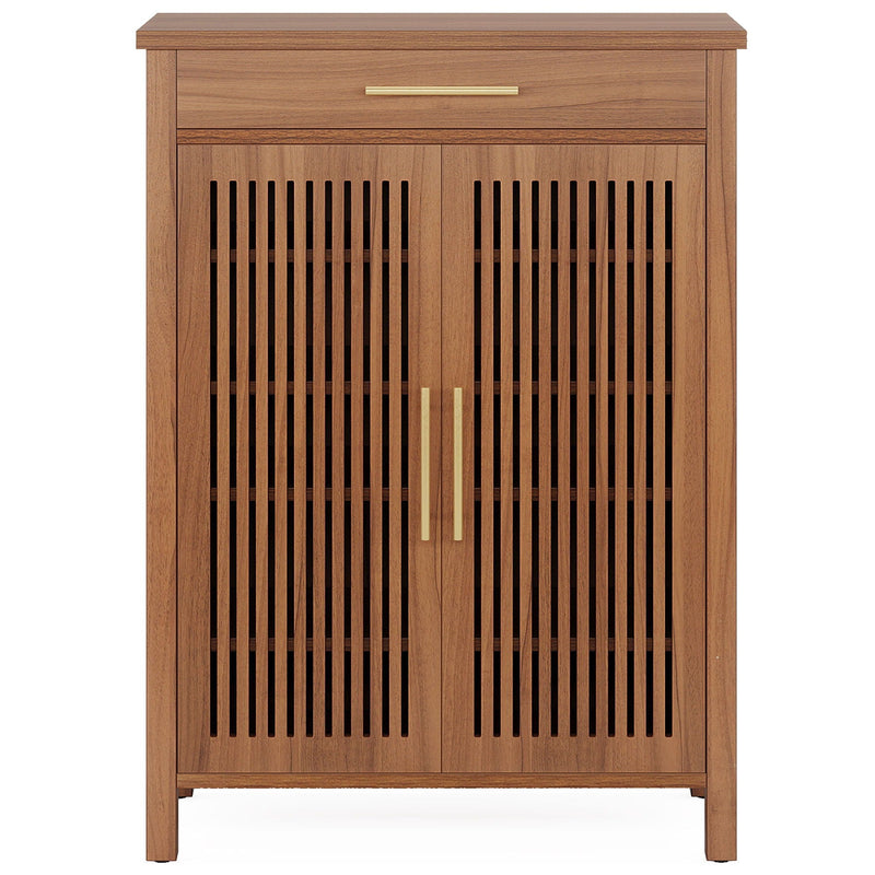 5 Tier Shoe Cabinet With Louvered Doors And Drawer, Freestanding Organizer With Adjustable Shelves For Entryway - Brown, photo 3 of 4