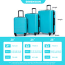 3 Piece Luggage Sets ABS Lightweight Suitcase with Two Hooks, Spinner Wheels, TSA Lock, (20/24/28) Turquoise