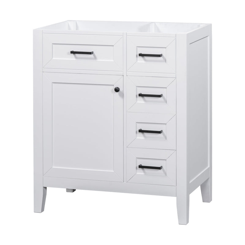 30" Bathroom Vanity without Sink, Cabinet Base Only, Bathroom Cabinet with Drawers, Solid Frame and MDF Board, White