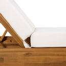 Acacia Wood Chaise Lounge with Cushion - Teak Finish