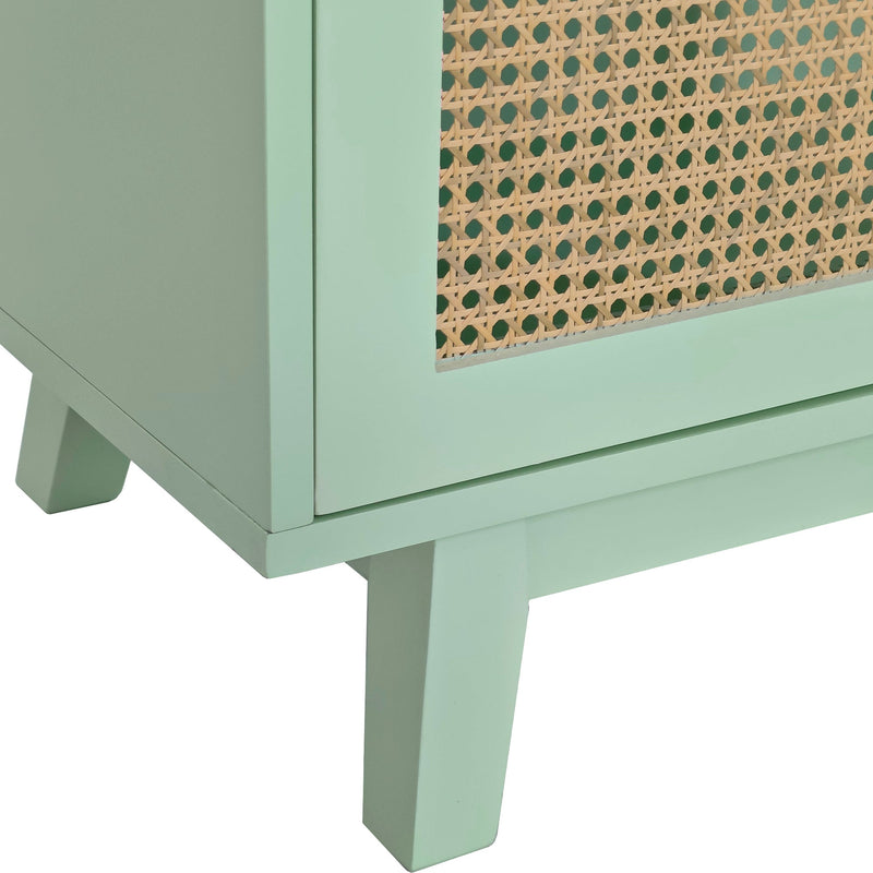 59.84"Modern 4-Door Cabinet with Rattan Decorative Doors,for Bedroom,Living Room,Office,Easy Assembly, Mint Green