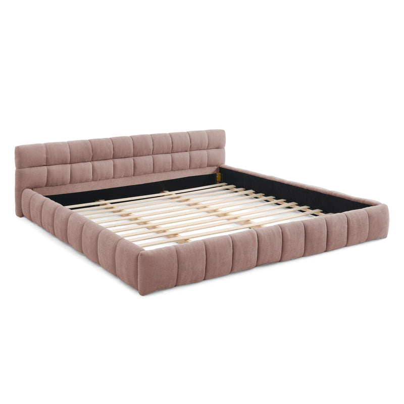 King size  Upholstered Bed Frame with Thick Fabric, Chenille Fabric Grounded Queen Size Platform Bed with Headboard and Solid Frame. No Box Spring Needed-Pink(88.5''*85.5''*24'')