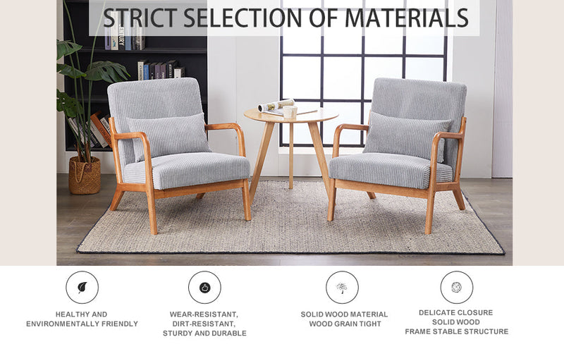 Mid-Century Modern Accent Chair, Arm Chair Living Room Chairs with Pillow Upholstered Reading Chair with Solid Wood Frame &  Living Room Bedroom Balcony (Antique Dark Grey)