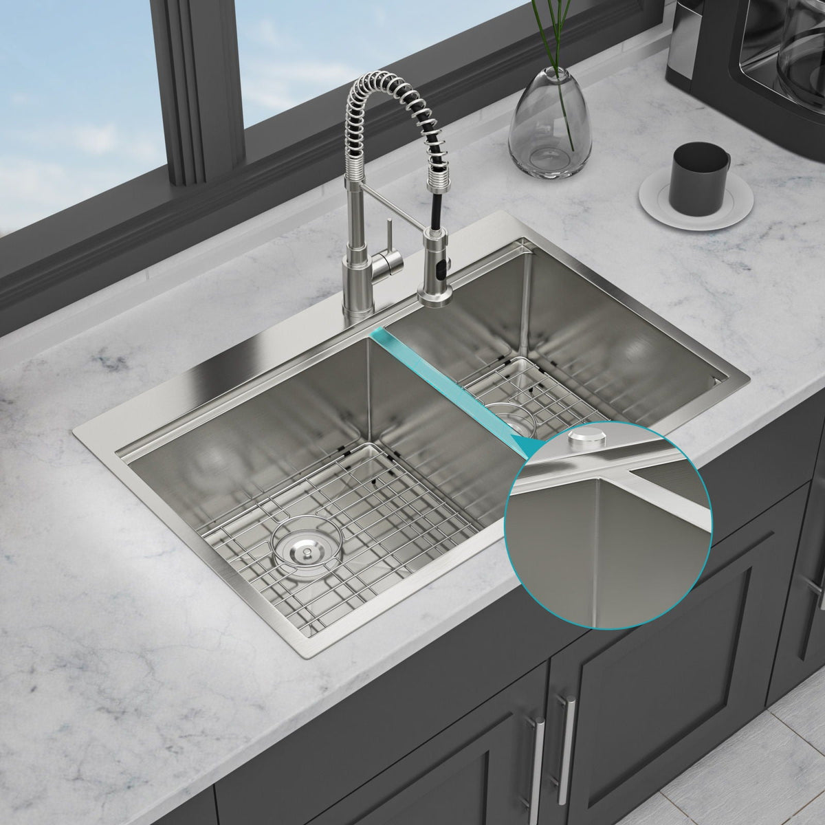 Topmount Drop In Kitchen Sink With Double Bowl Design, photo 13 of 20