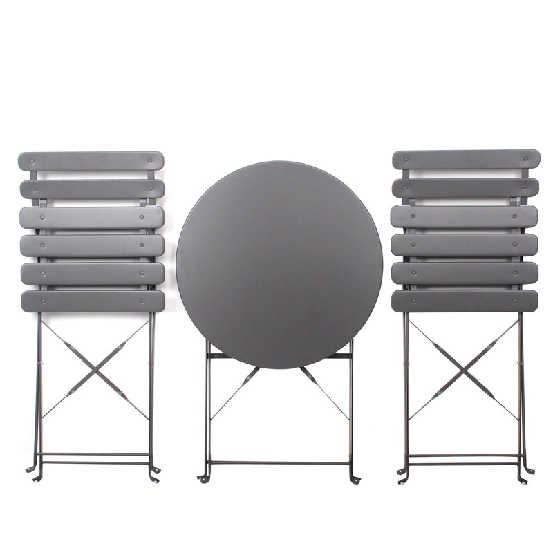 3 Pieces Patio Bistro Balcony Metail Chair Table Set-Gray