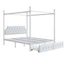 Queen Size Canopy Platform Bed With Upholstered Headboard And 2 Storage Drawers - White by HouseOfZazla