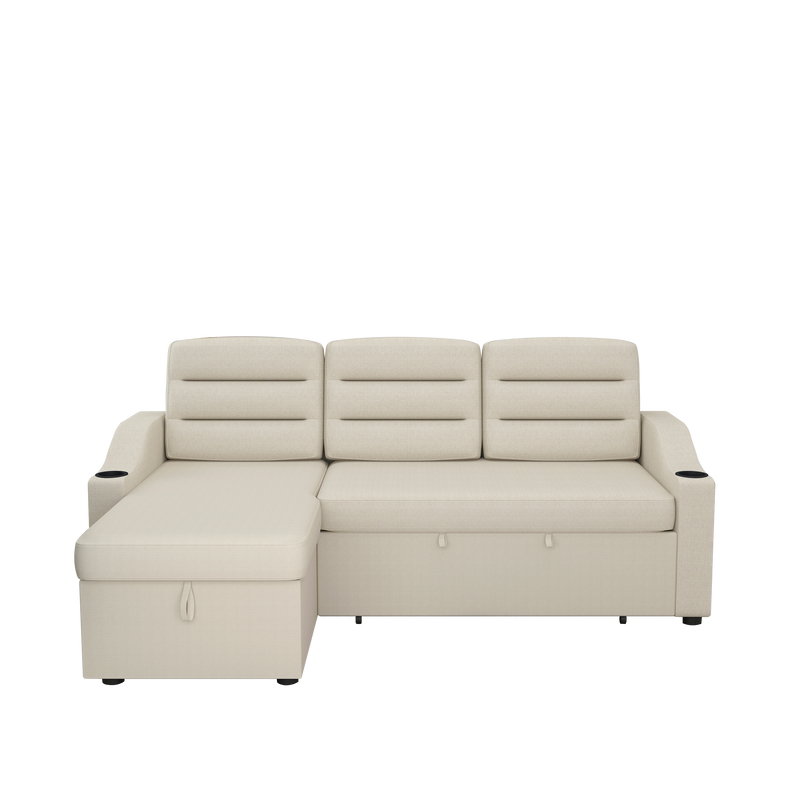 83.5" Convertible Sleeper Combo Sofa, Convertible Sofa Bed Polyester Pullout Bed with Storage Recliner and Cup Holder for Living Room, Tight Spaces