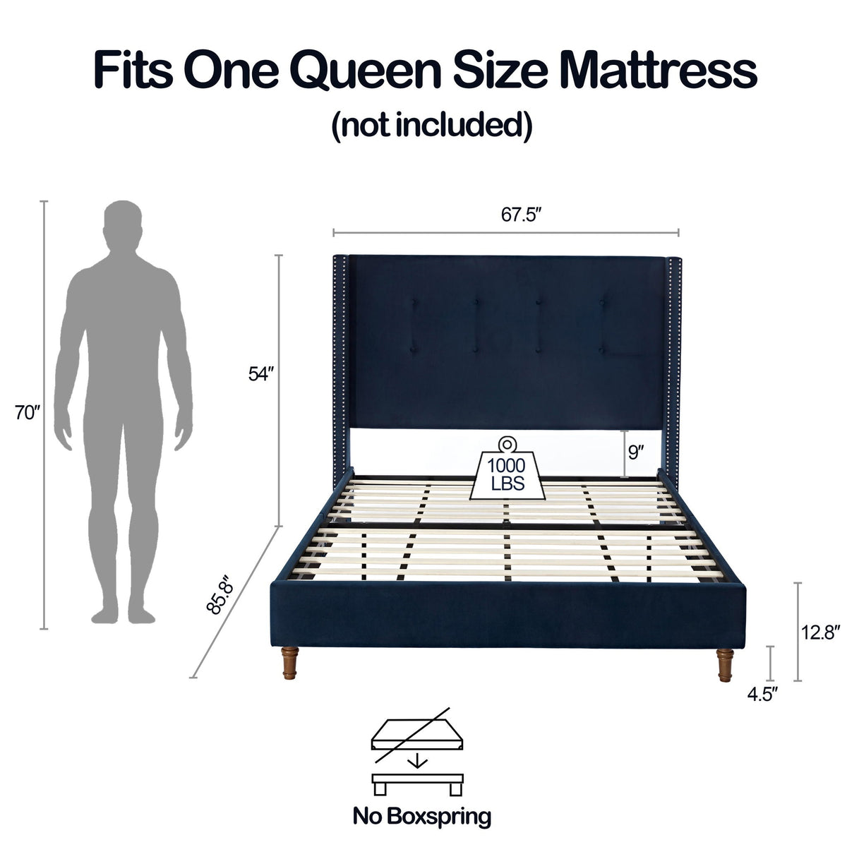 Peyton - Upholstered Bed With 54" High Headboard, Traditional Hand Buttoned Tufting, photo 31 of 40