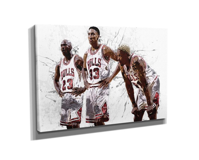 Chicago Bulls Big 3 Poster Basketball Painting Hand Made Posters Canvas Print Kids Wall Art Home Man Cave Gift Decor