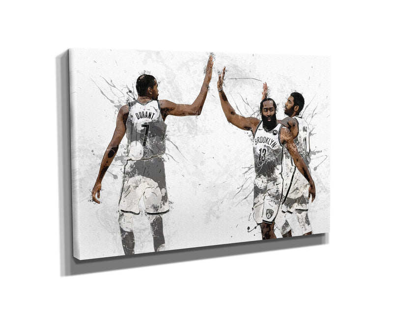 Brooklyn Nets Big 3 Poster Basketball Painting Hand Made Posters Canvas Print Kids Wall Art Home Man Cave Gift Decor